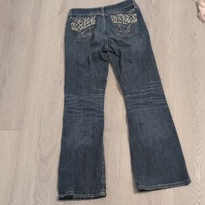Hannah Dark Blue Flare Jeans with Leopard Pocket Panels
